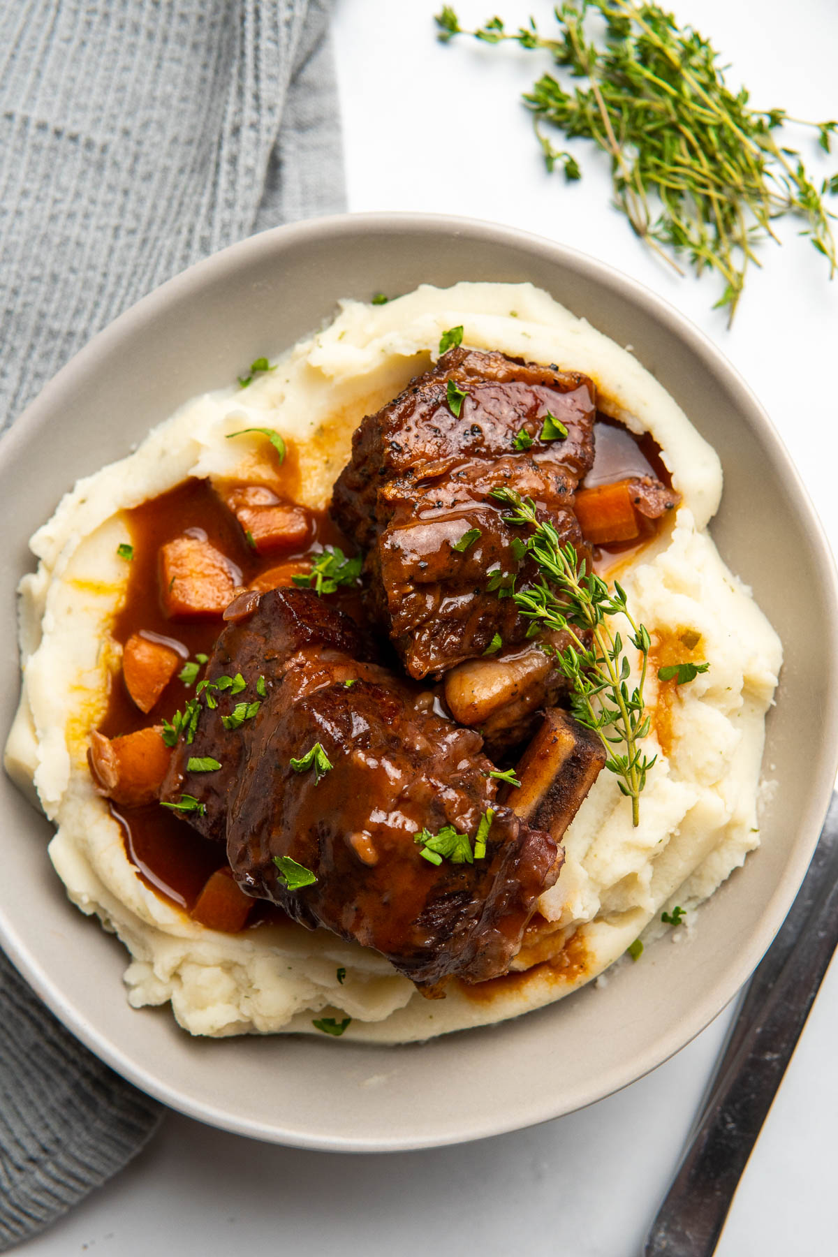 Braised beef short ribs recipe photography hero shot